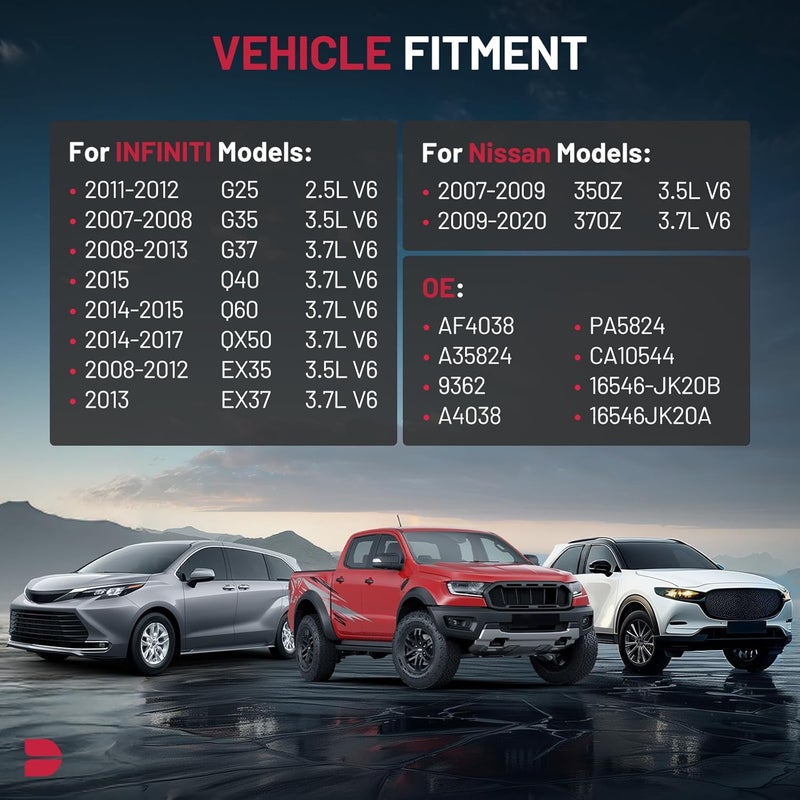 BDFHYK فلتر هواء المحرك CA10544 متوافق مع نيسان 350Z 370Z، متوافق مع إنفينيتي G25 G35 G37 Q40 Q60 QX50 EX35 EX37، استبدال# 16546JK20A - Image 2